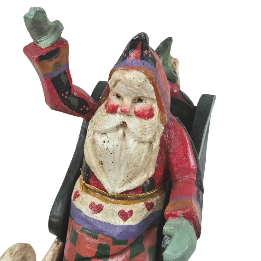 Vtg 1989 House of Hatten Santa in Sleigh Figurine Denise Calla Paper Mache 9 in